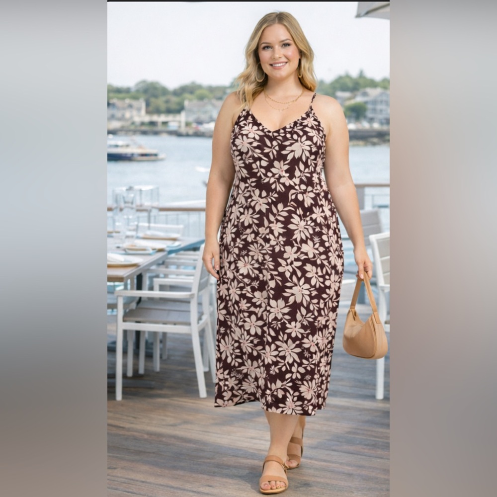- NWT Market & Spruce Floral   Maxi Dress - Brown and White premium plus 2X🌸BG1